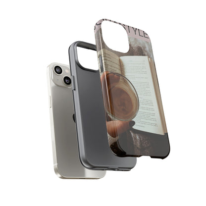 Cozy Reading Phone Case — Coffee &amp; Book Protective Cover