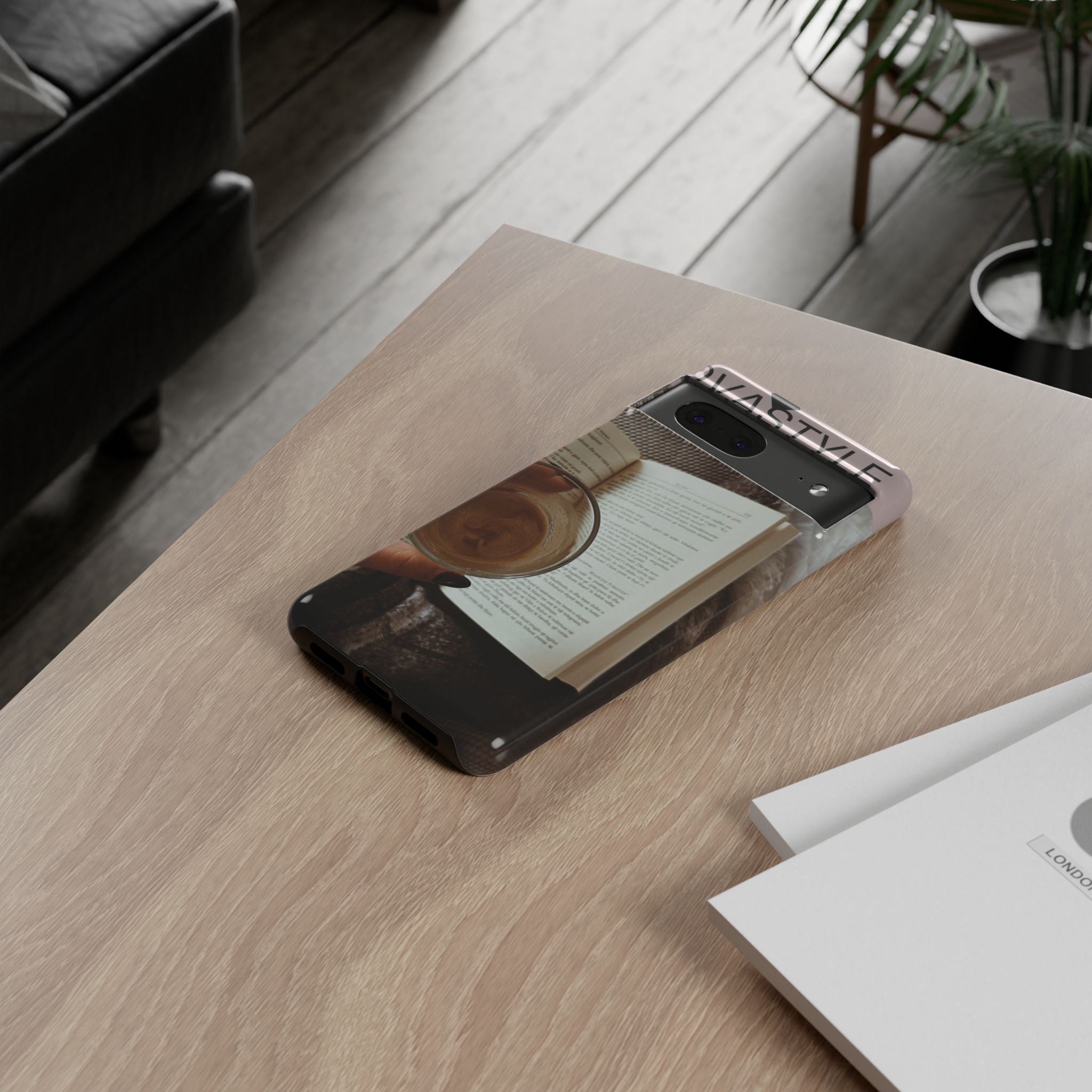 Cozy Reading Phone Case — Coffee &amp; Book Protective Cover