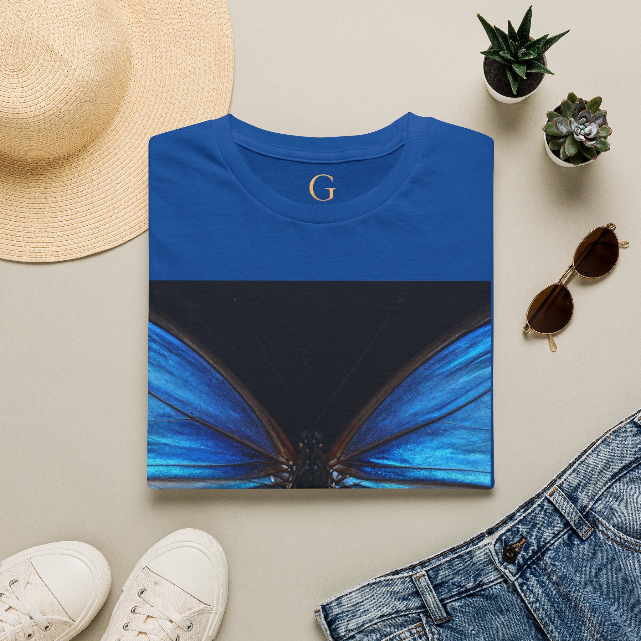 Blue Morph Butterfly T-Shirt — Vibrant Nature Graphic Tee