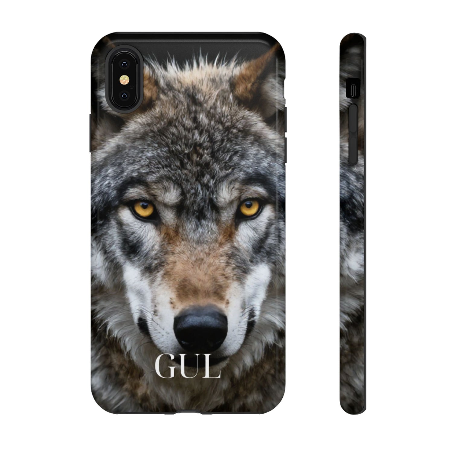 Wolf Eyes Phone Case — Fierce Wildlife iPhone Protective Case with ‘GUL’ Text