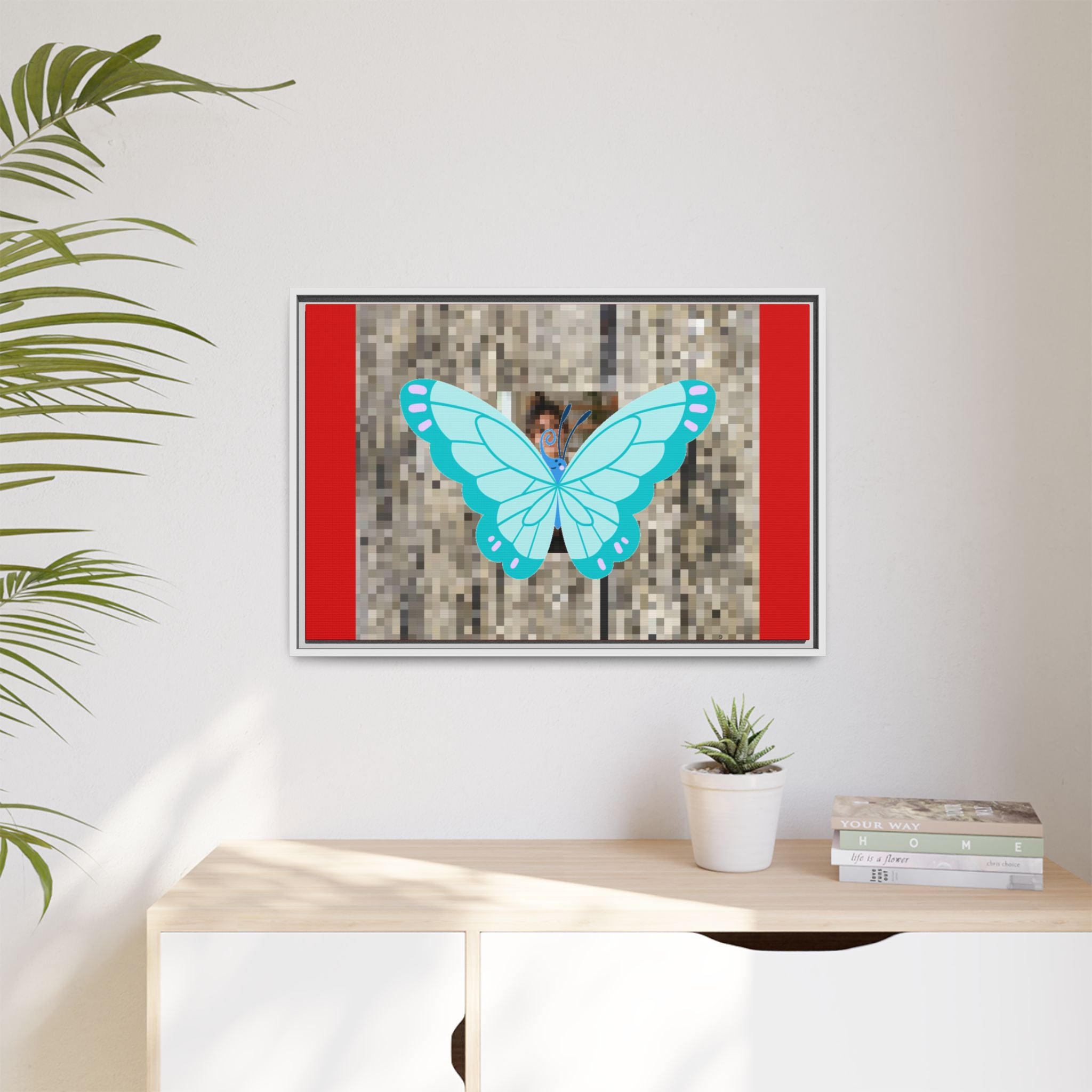 Blue Butterfly Framed Canvas Art – Matte Multi‑Color Wall Print