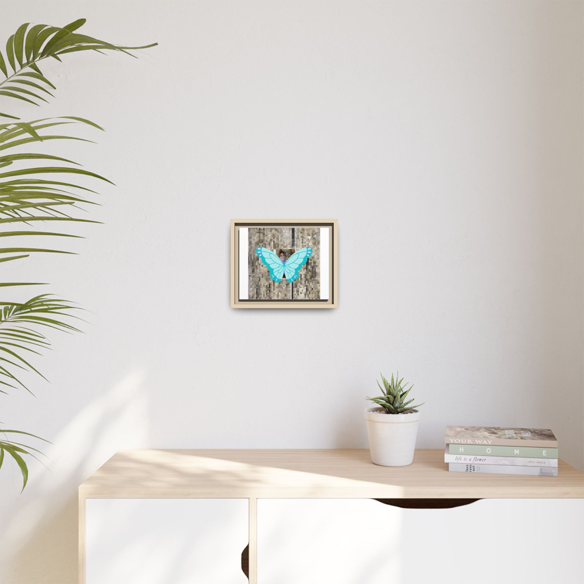 Blue Butterfly Framed Canvas Art — Matte Nature Wall Print