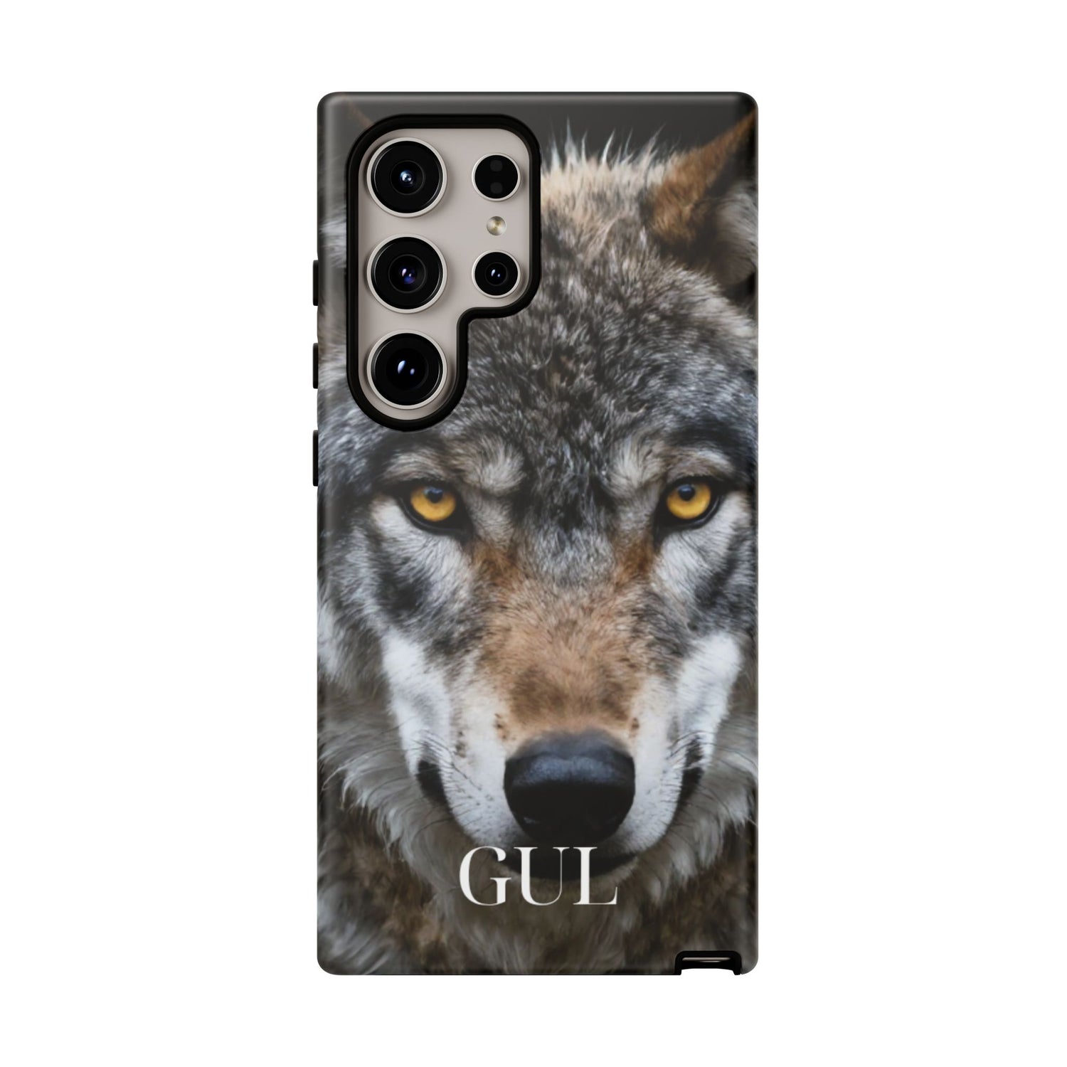 Wolf Eyes Phone Case — Fierce Wildlife iPhone Protective Case with ‘GUL’ Text