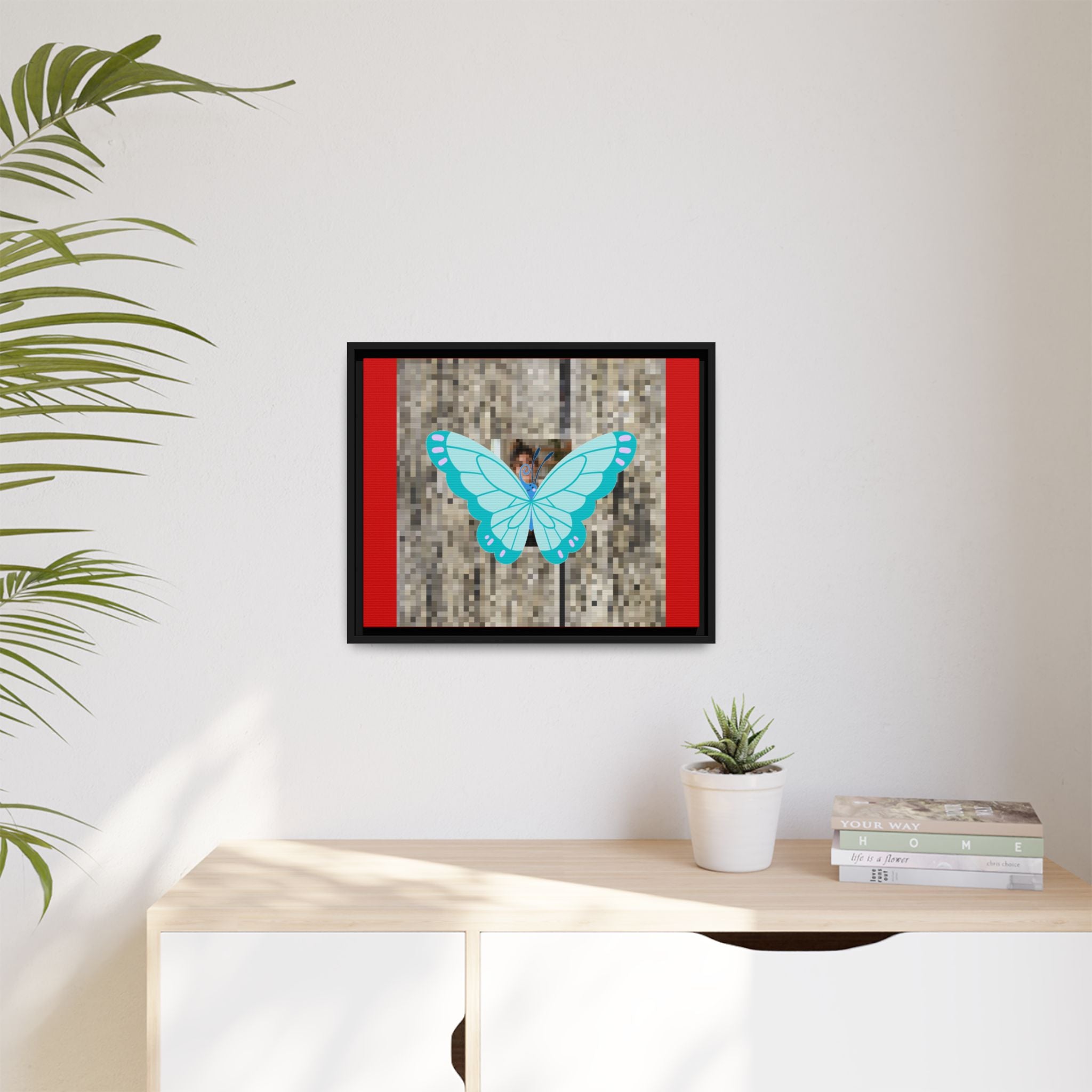 Blue Butterfly Framed Canvas Art – Matte Multi‑Color Wall Print