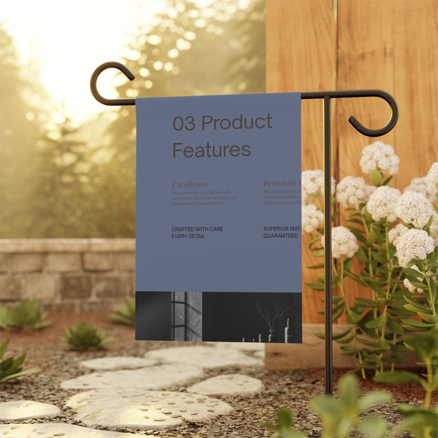 Garden Flag — Minimalist "03 Product Features" Decorative Garden &amp; House Banner