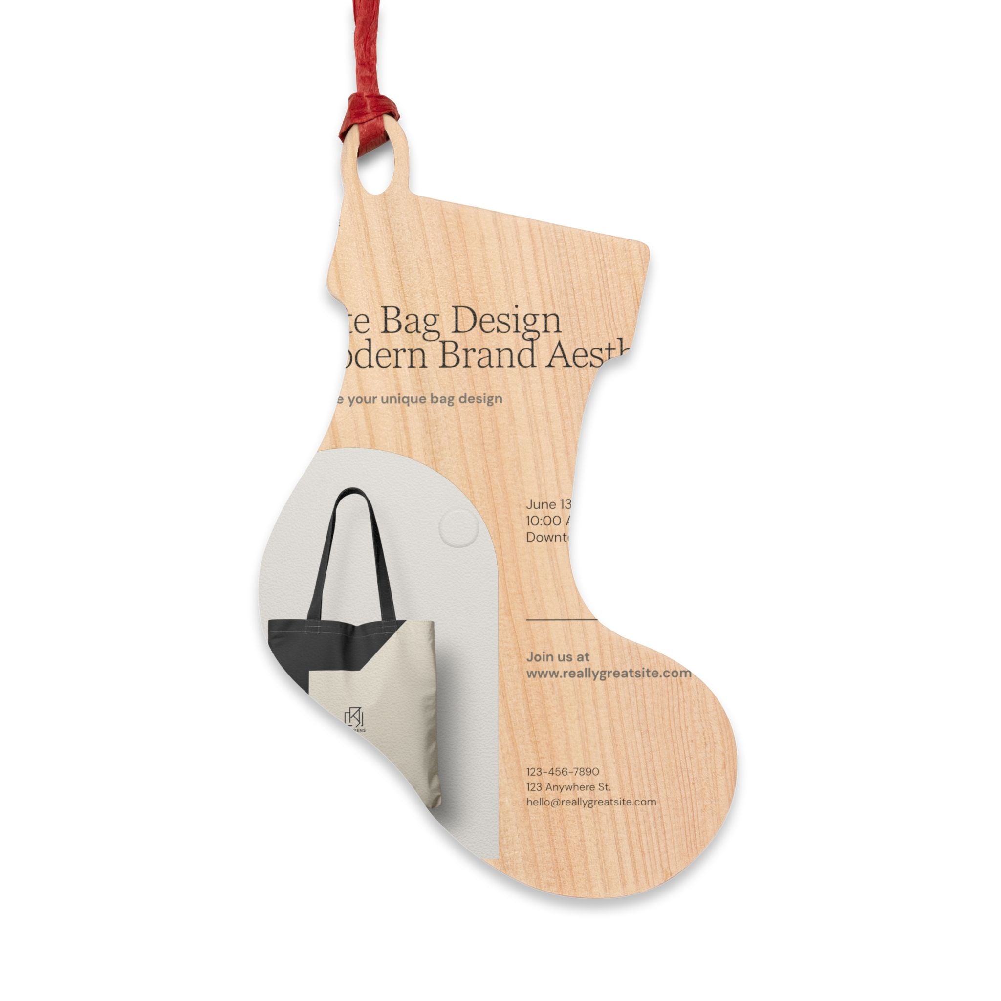 Bell-Shaped Wooden Ornament — Minimal Logo &amp; Illustration Holiday Decoration