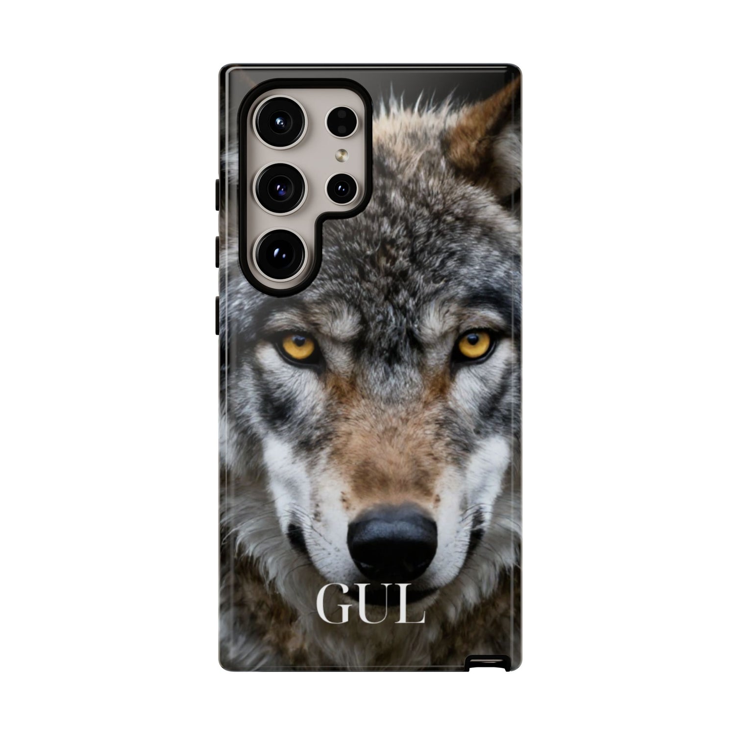 Wolf Eyes Phone Case — Fierce Wildlife iPhone Protective Case with ‘GUL’ Text