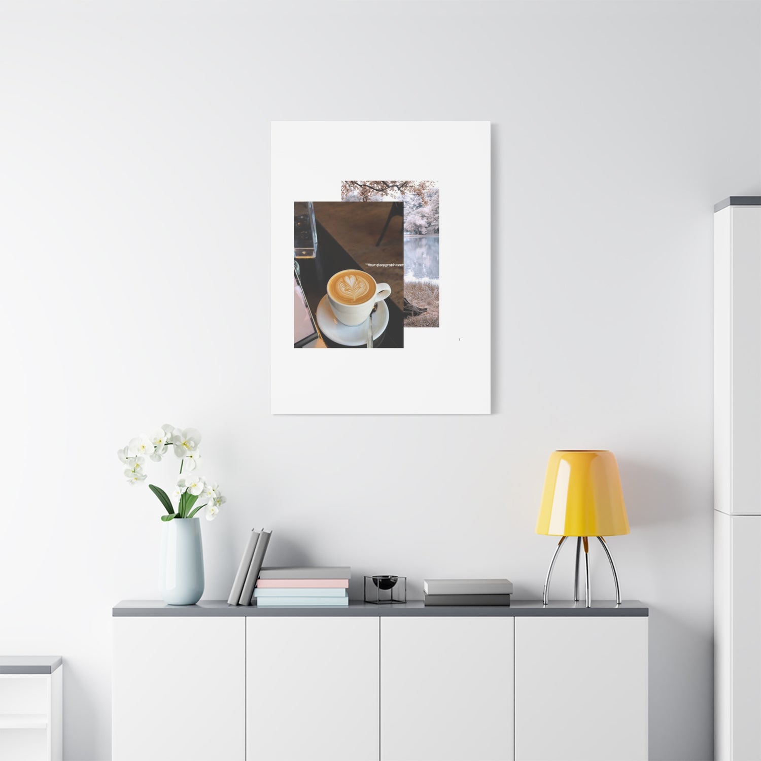 Latte &amp; Landscape Matte Canvas Wall Art — Coffee Shop Photo Collage