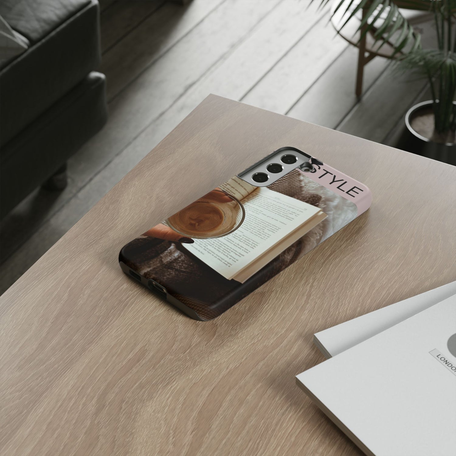 Cozy Reading Phone Case — Coffee &amp; Book Protective Cover