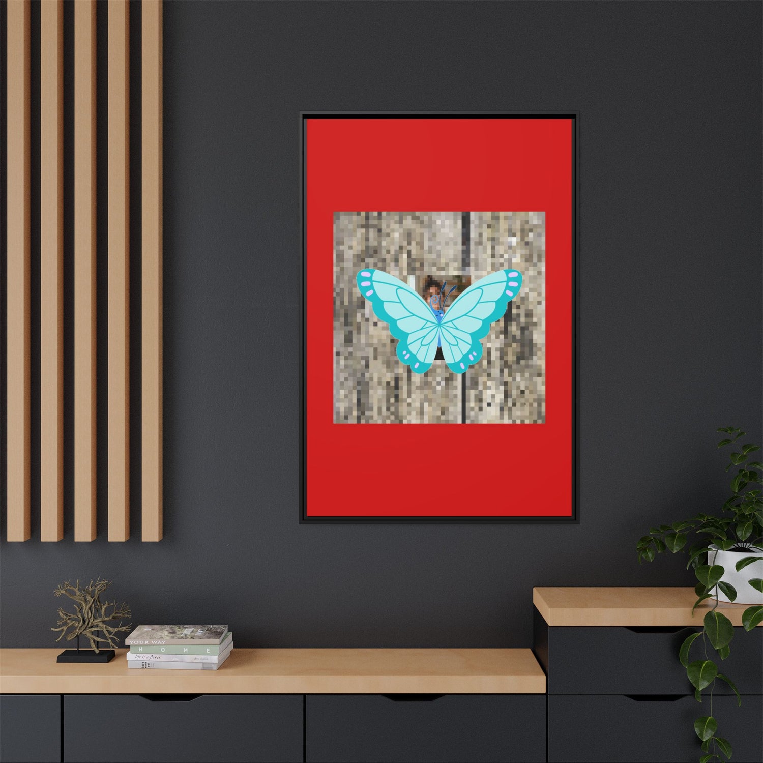 Blue Butterfly Framed Canvas Art – Matte Multi‑Color Wall Print