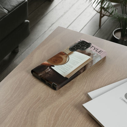 Cozy Reading Phone Case — Coffee &amp; Book Protective Cover