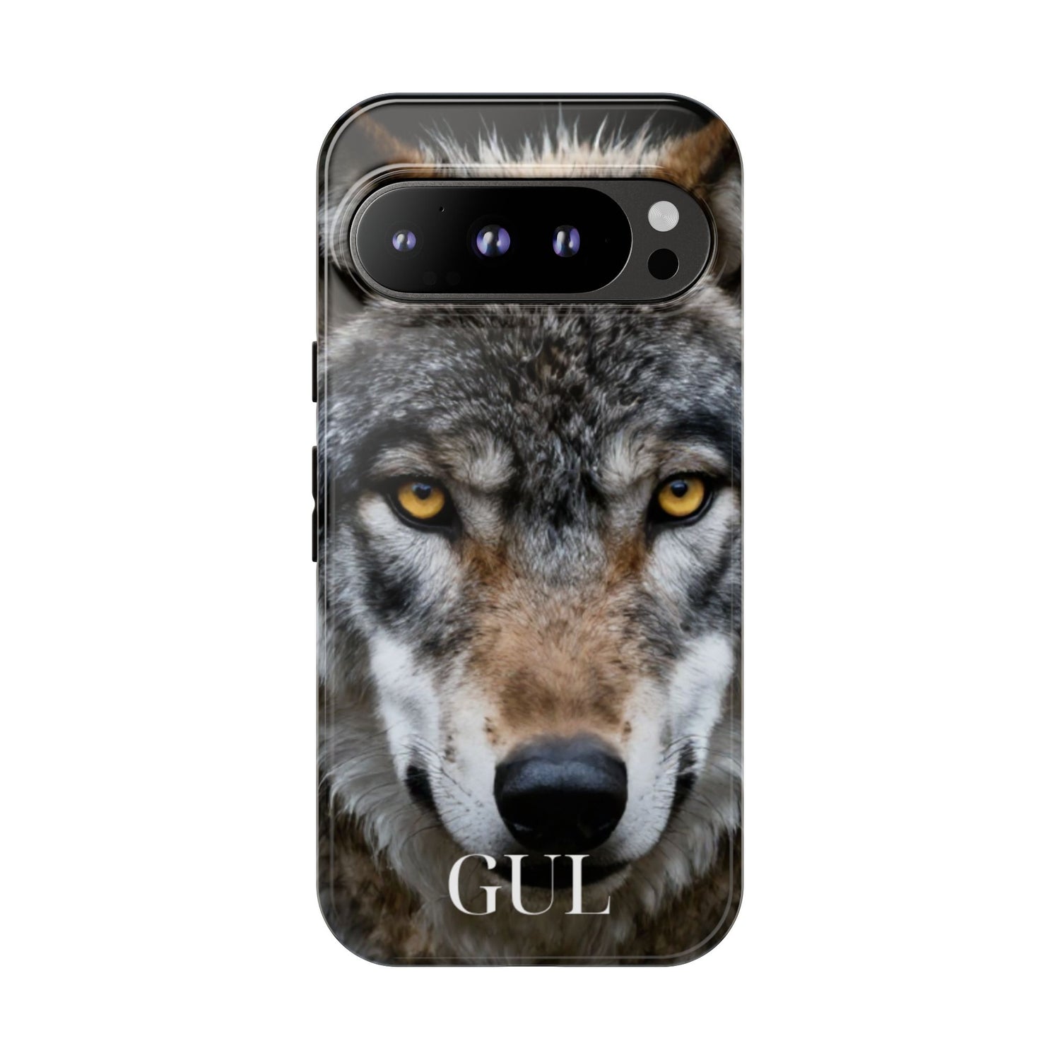 Wolf Eyes Phone Case — Fierce Wildlife iPhone Protective Case with ‘GUL’ Text