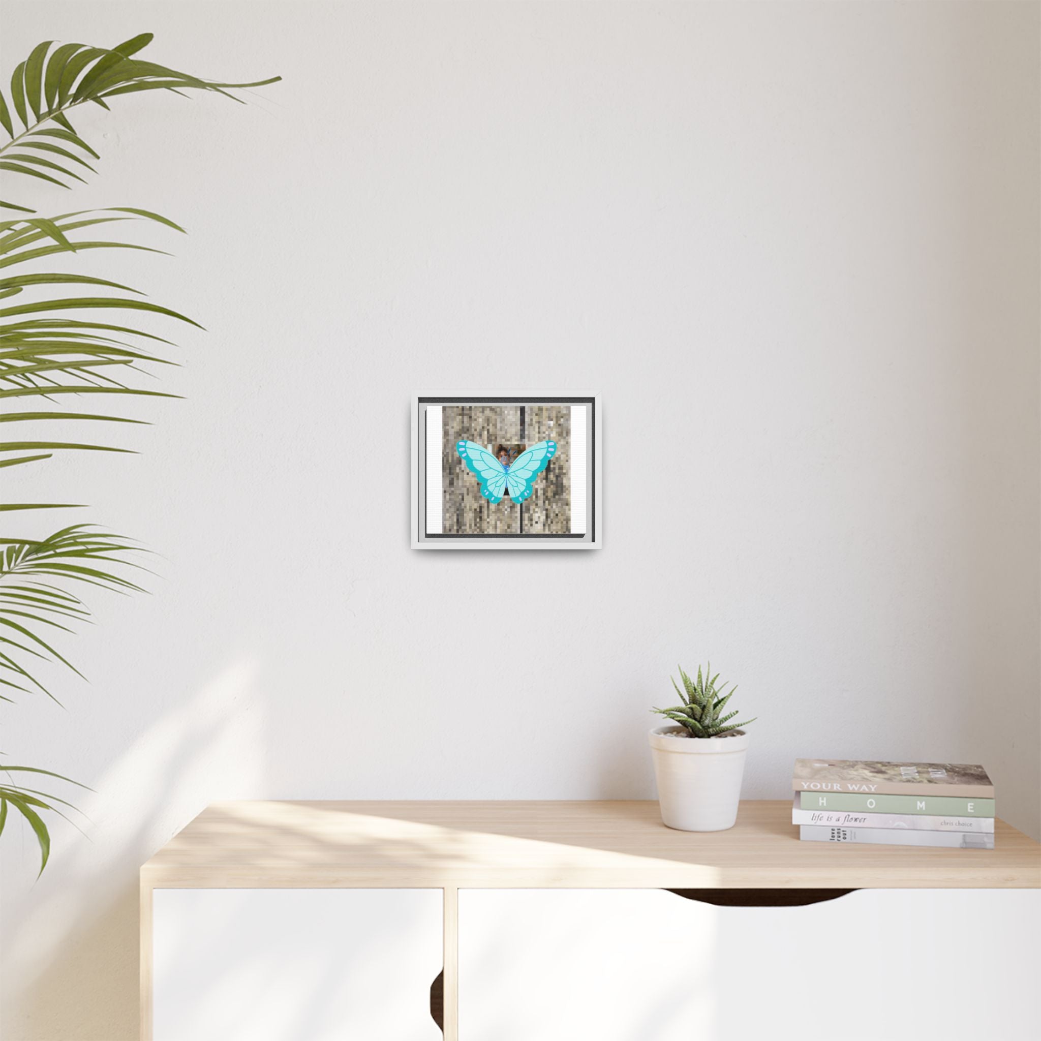 Blue Butterfly Framed Canvas Art — Matte Nature Wall Print