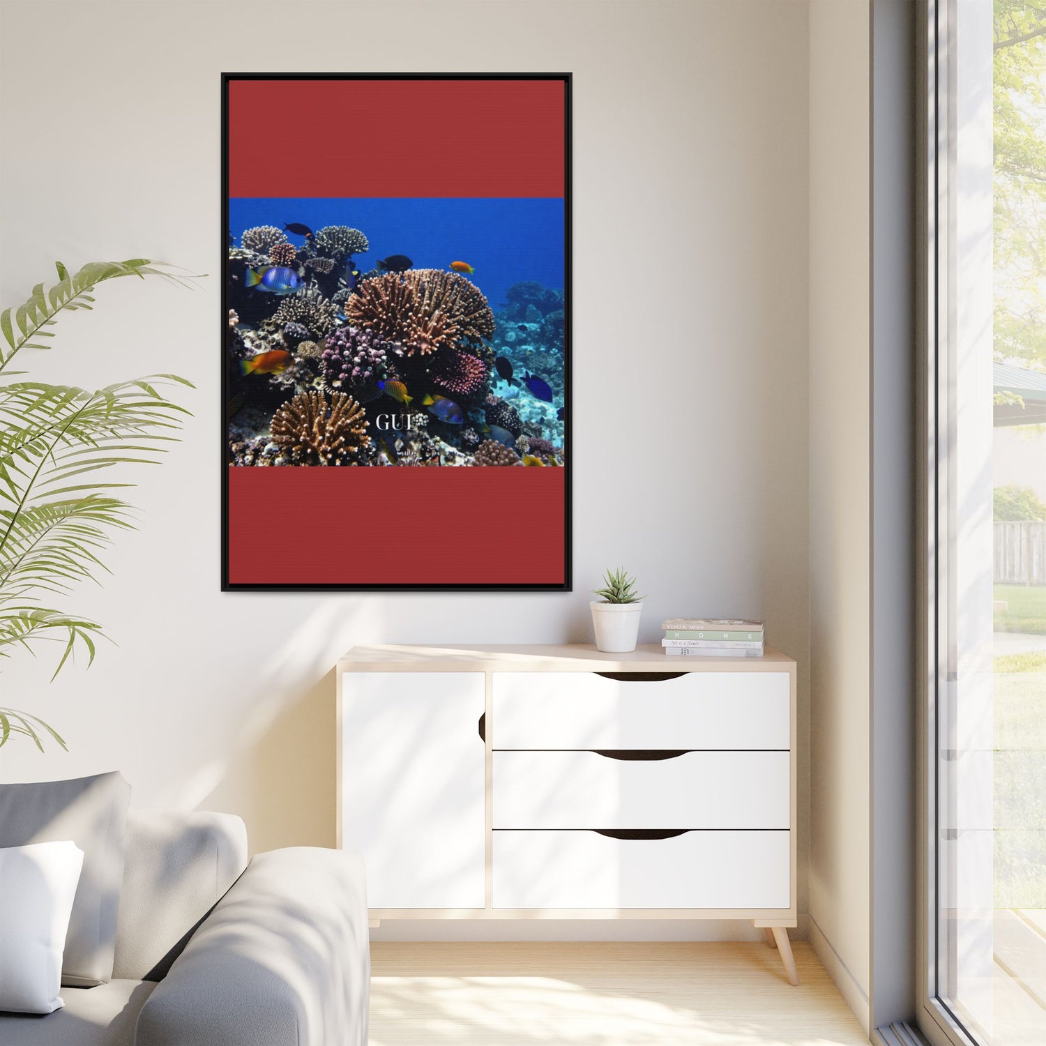 Framed Coral Reef Matte Canvas Wall Art — Tropical Ocean Photography Print