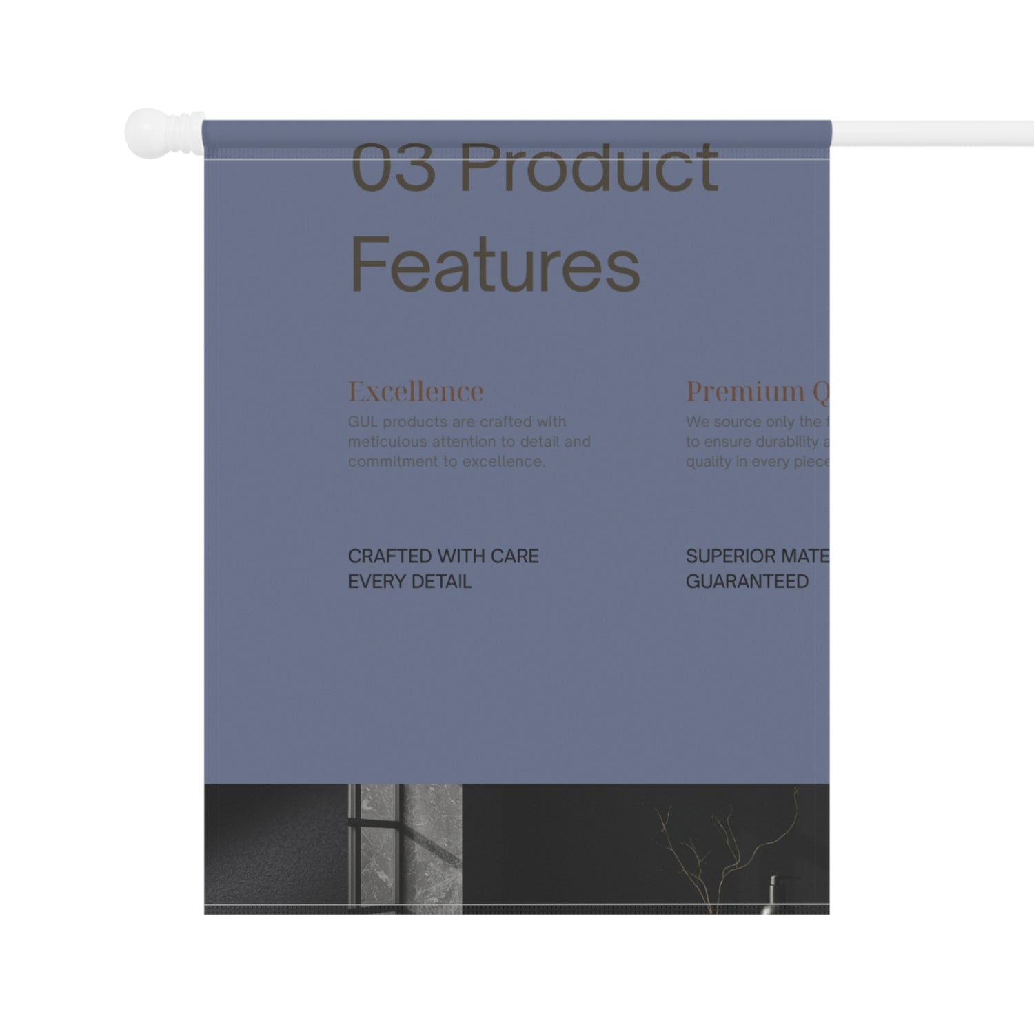 Garden Flag — Minimalist "03 Product Features" Decorative Garden &amp; House Banner