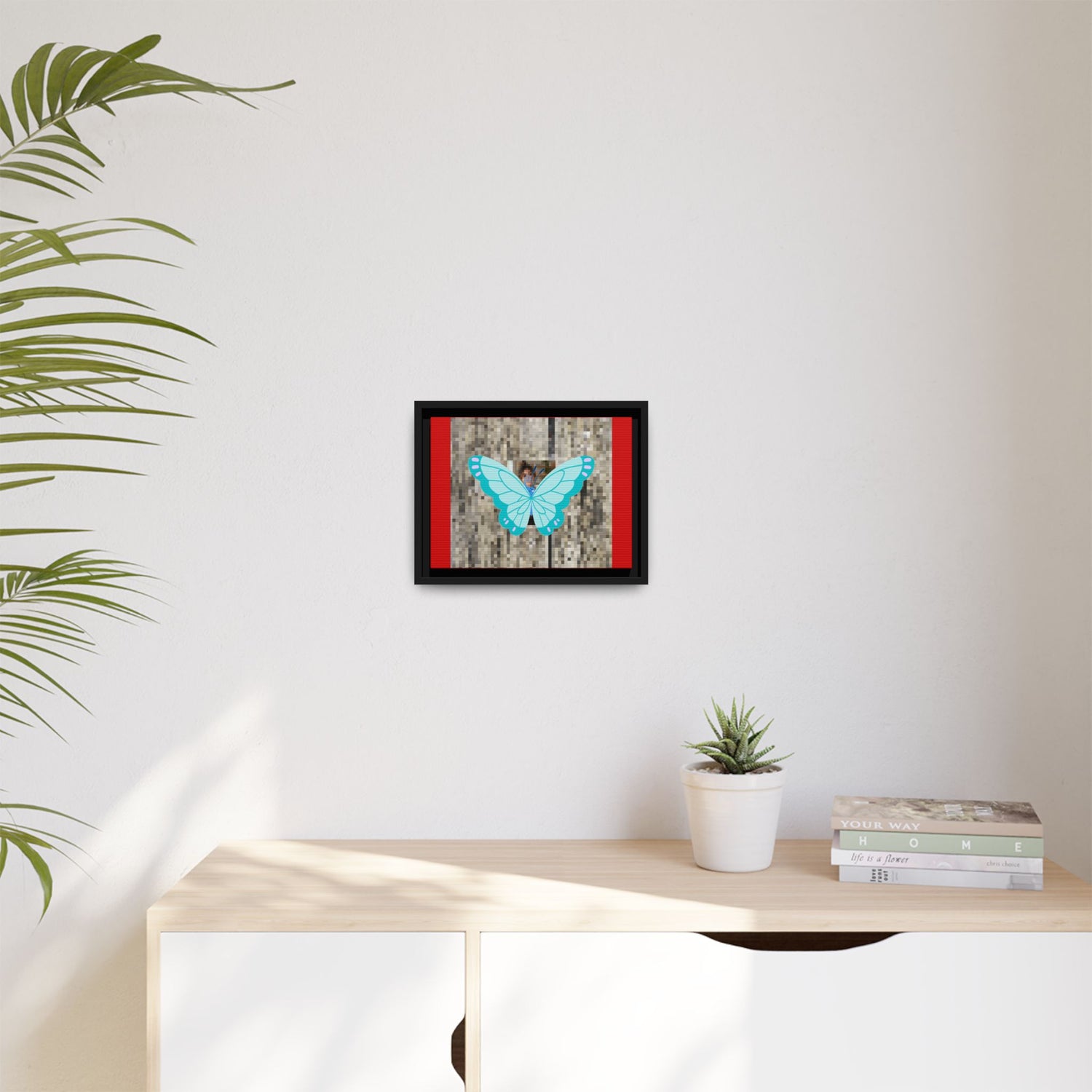 Blue Butterfly Framed Canvas Art – Matte Multi‑Color Wall Print