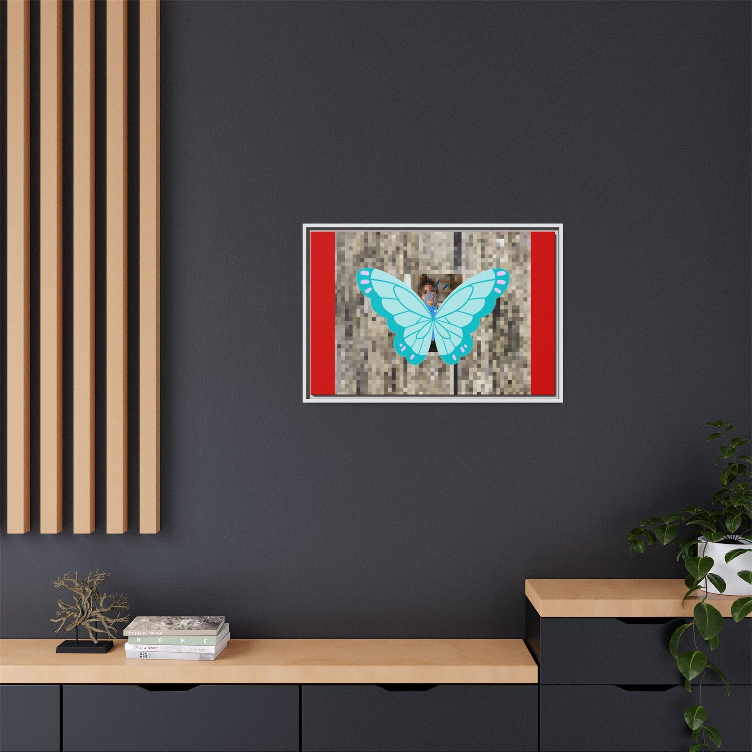 Blue Butterfly Framed Canvas Art – Matte Multi‑Color Wall Print