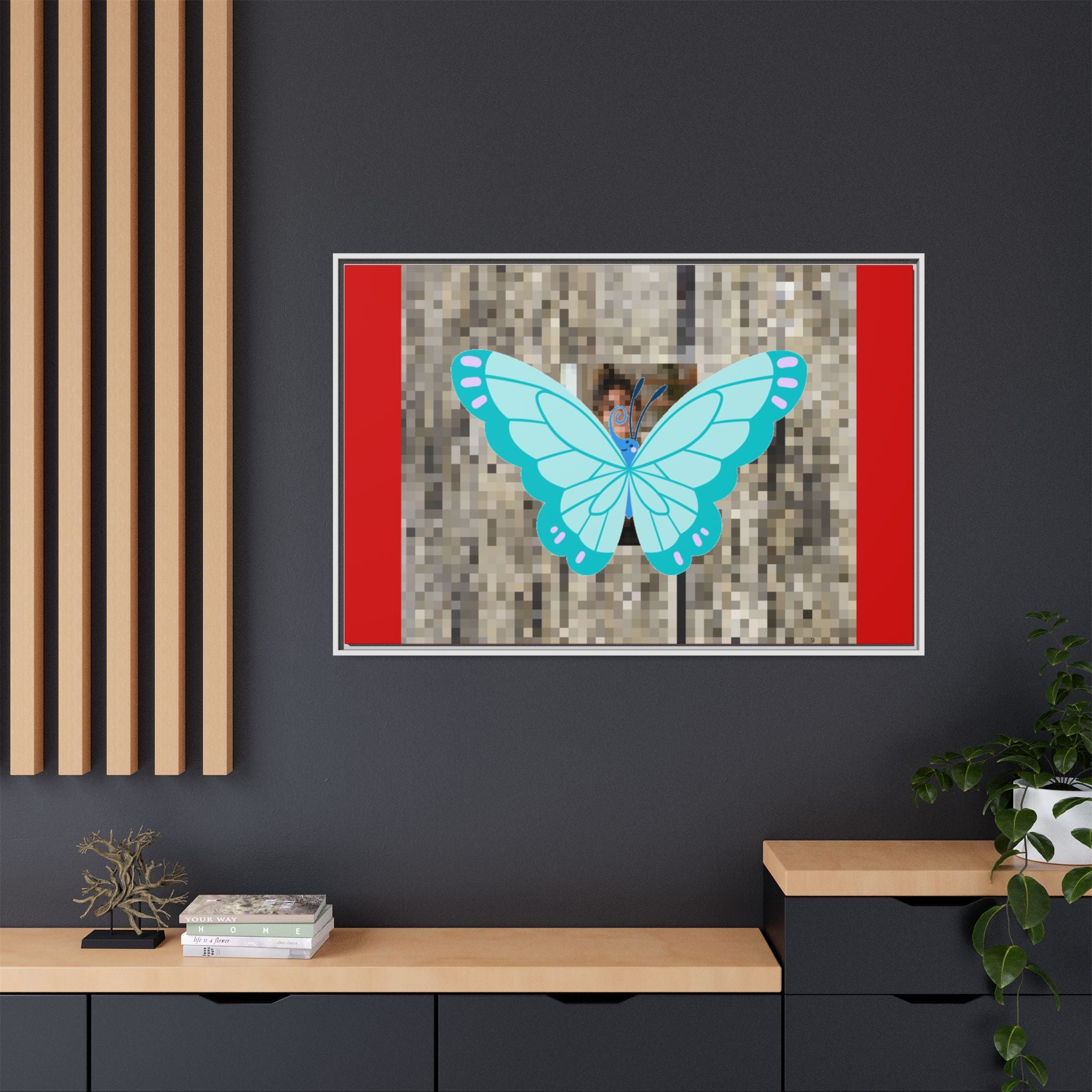 Blue Butterfly Framed Canvas Art – Matte Multi‑Color Wall Print