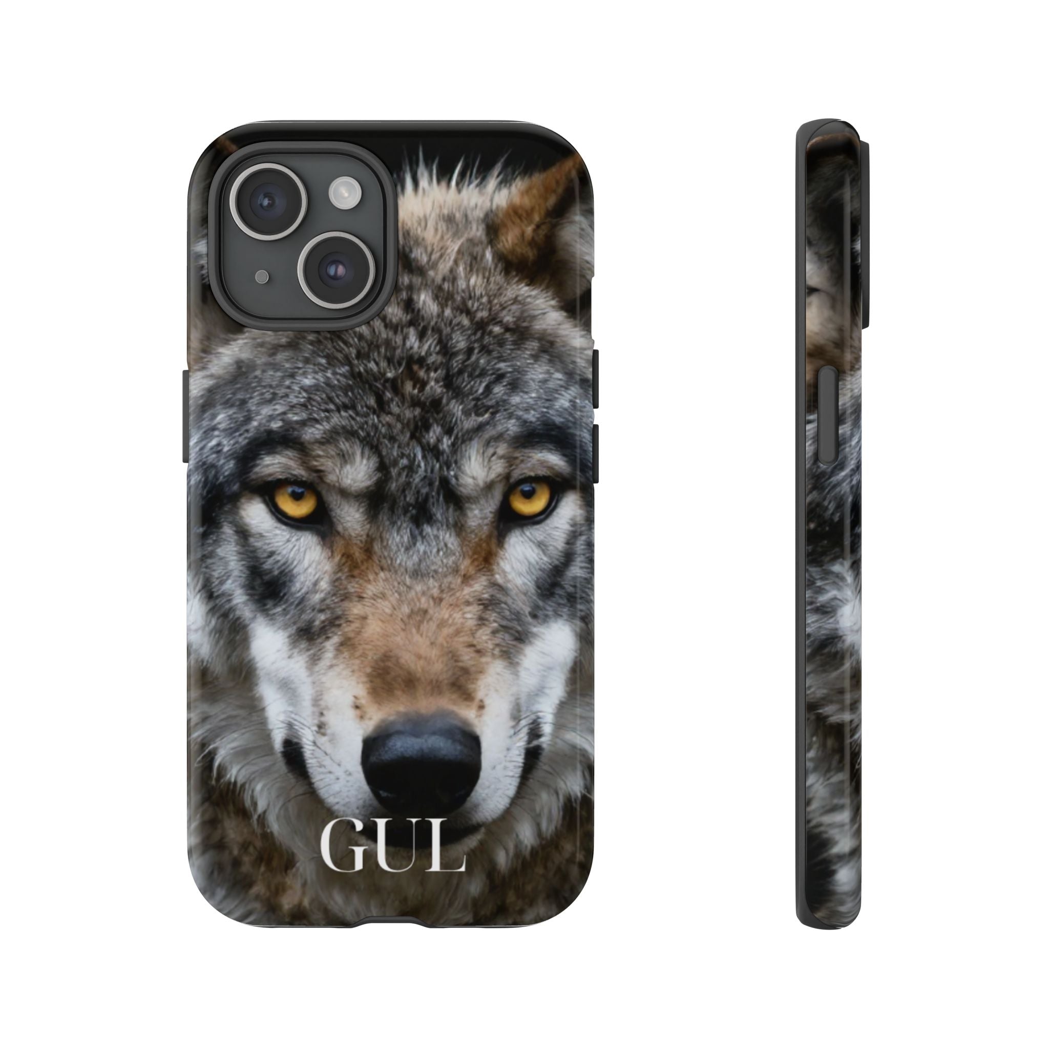 Wolf Eyes Phone Case — Fierce Wildlife iPhone Protective Case with ‘GUL’ Text