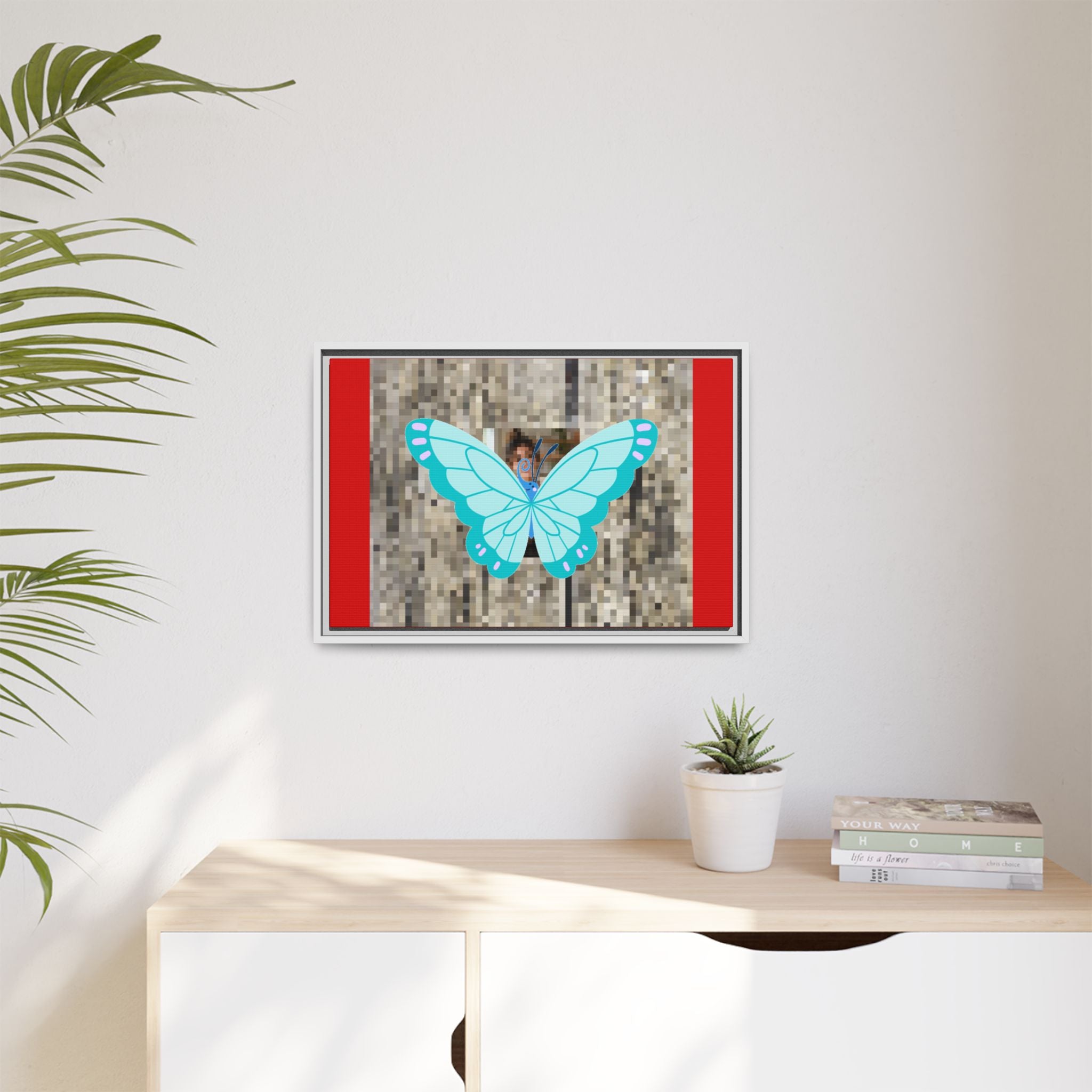 Blue Butterfly Framed Canvas Art – Matte Multi‑Color Wall Print