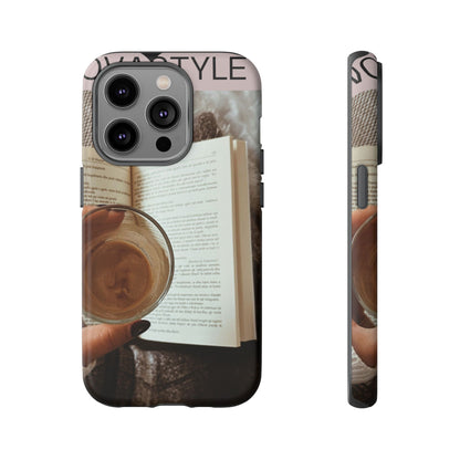 Cozy Reading Phone Case — Coffee &amp; Book Protective Cover