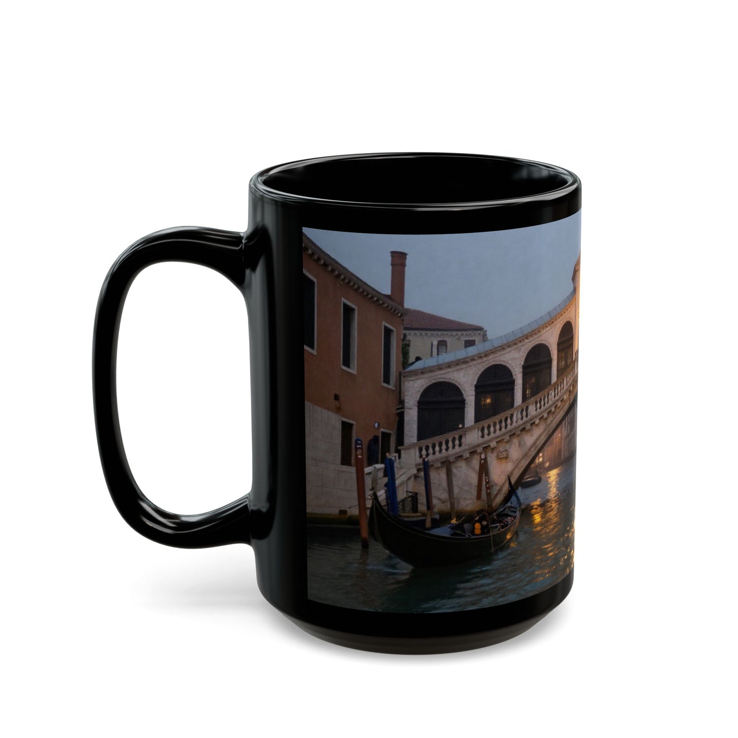 Venice Rialto Bridge Black Photo Mug – Scenic Italy Travel Coffee Cup (11oz/15oz)