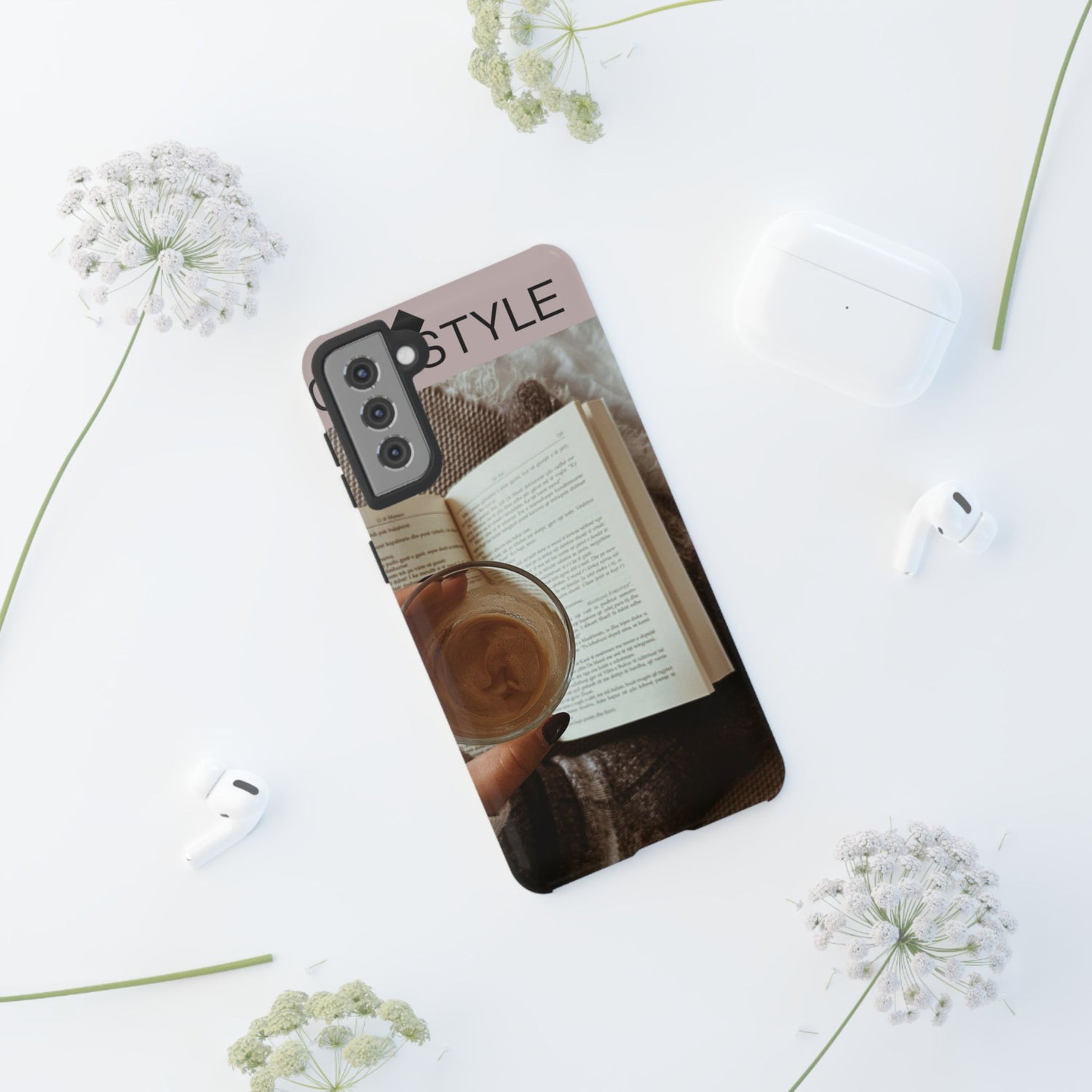 Cozy Reading Phone Case — Coffee &amp; Book Protective Cover