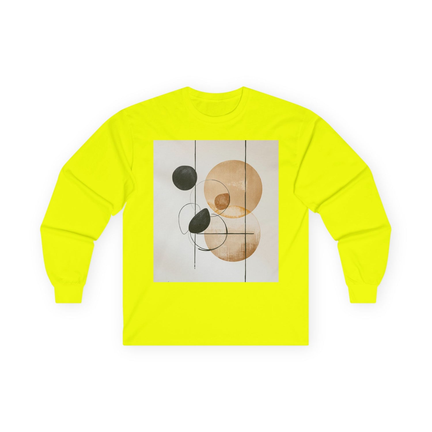 Abstract Geometric Art Long Sleeve Tee — Neutral Circle Composition