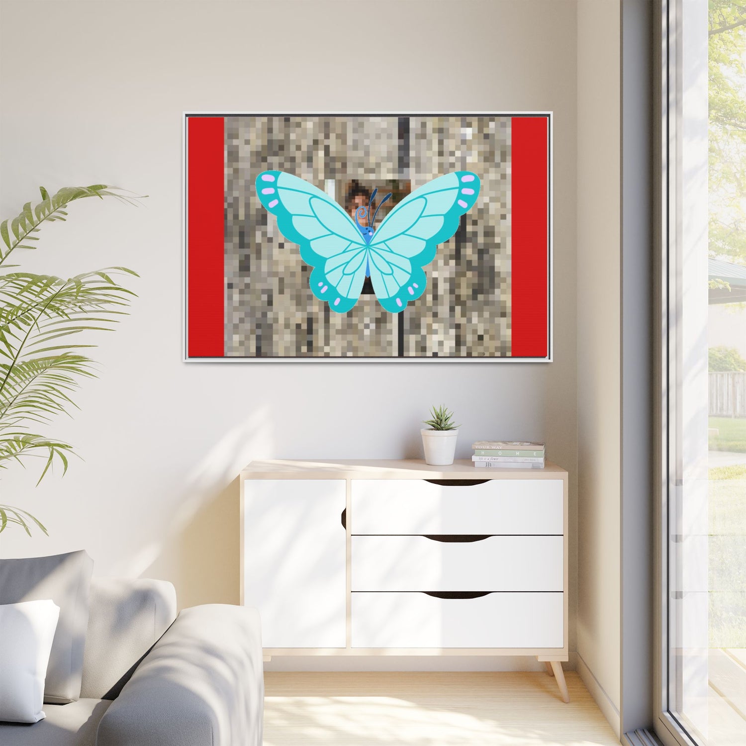 Blue Butterfly Framed Canvas Art – Matte Multi‑Color Wall Print