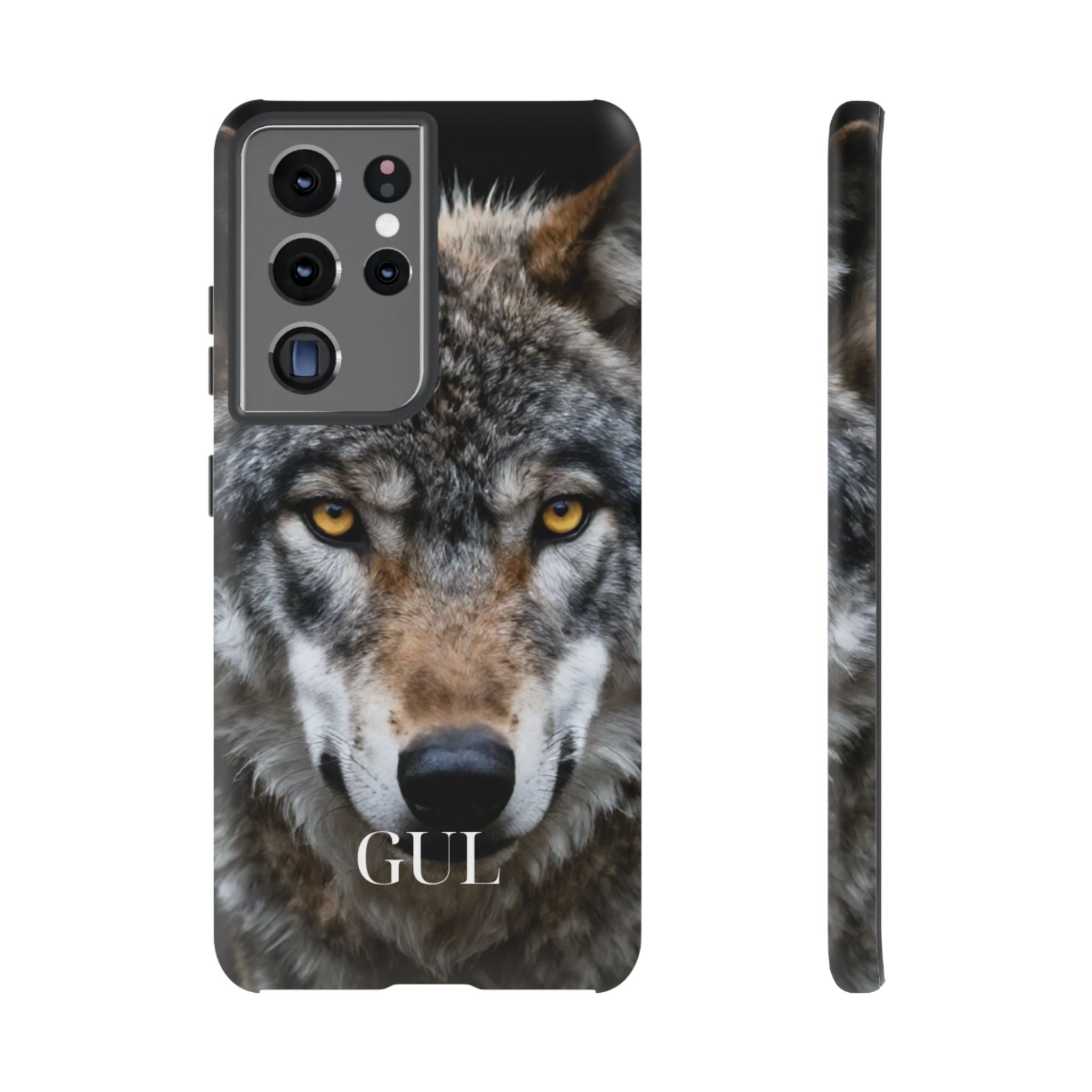 Wolf Eyes Phone Case — Fierce Wildlife iPhone Protective Case with ‘GUL’ Text