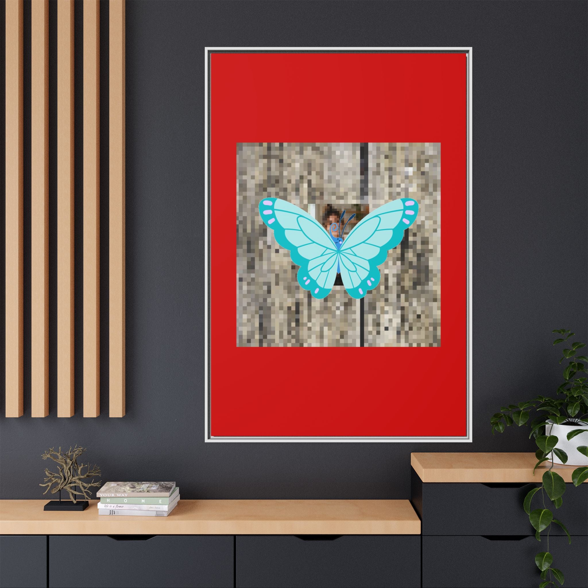 Blue Butterfly Framed Canvas Art – Matte Multi‑Color Wall Print