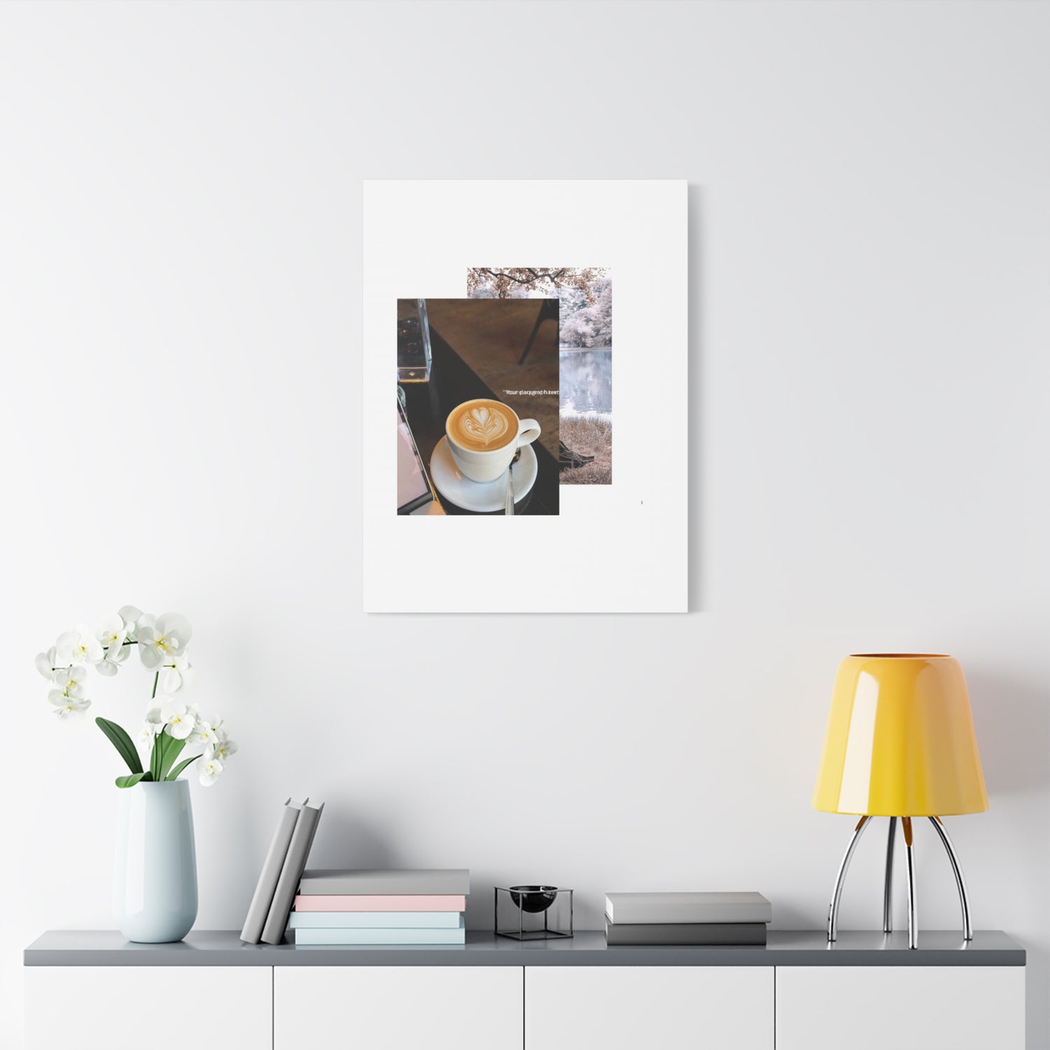 Latte &amp; Landscape Matte Canvas Wall Art — Coffee Shop Photo Collage