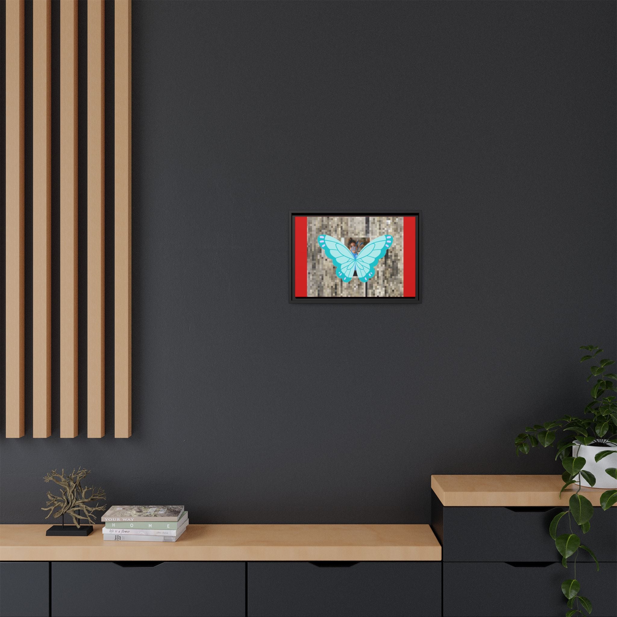 Blue Butterfly Framed Canvas Art – Matte Multi‑Color Wall Print