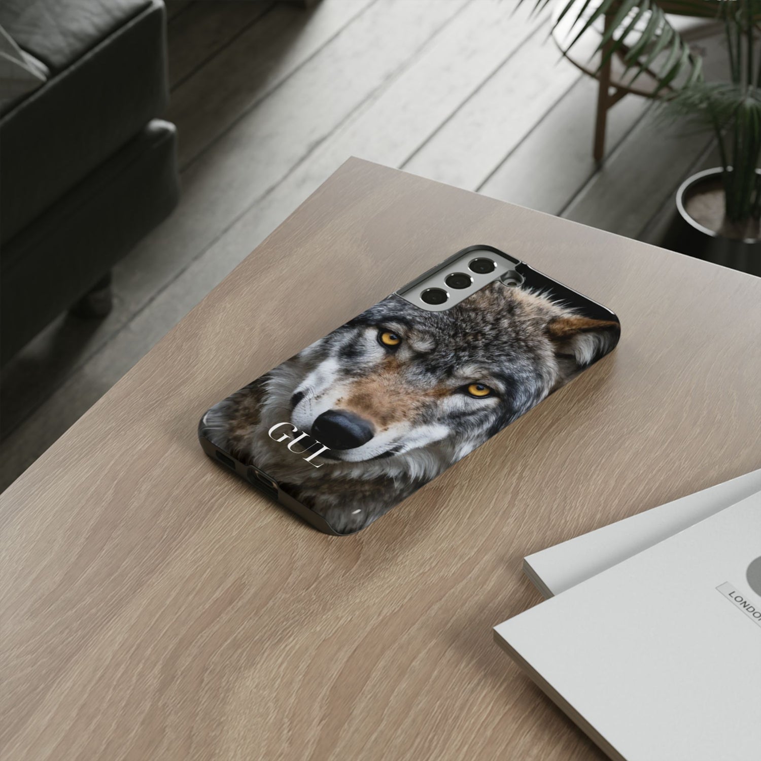Wolf Eyes Phone Case — Fierce Wildlife iPhone Protective Case with ‘GUL’ Text