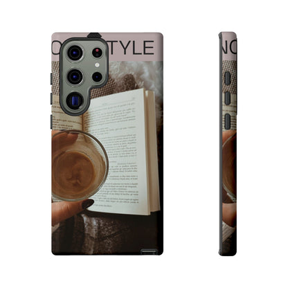 Cozy Reading Phone Case — Coffee &amp; Book Protective Cover