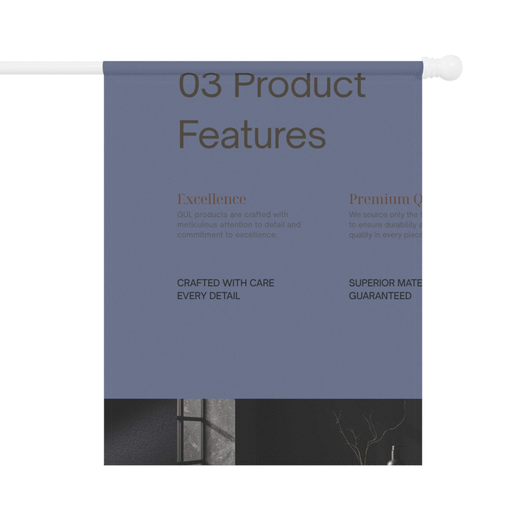 Garden Flag — Minimalist "03 Product Features" Decorative Garden &amp; House Banner