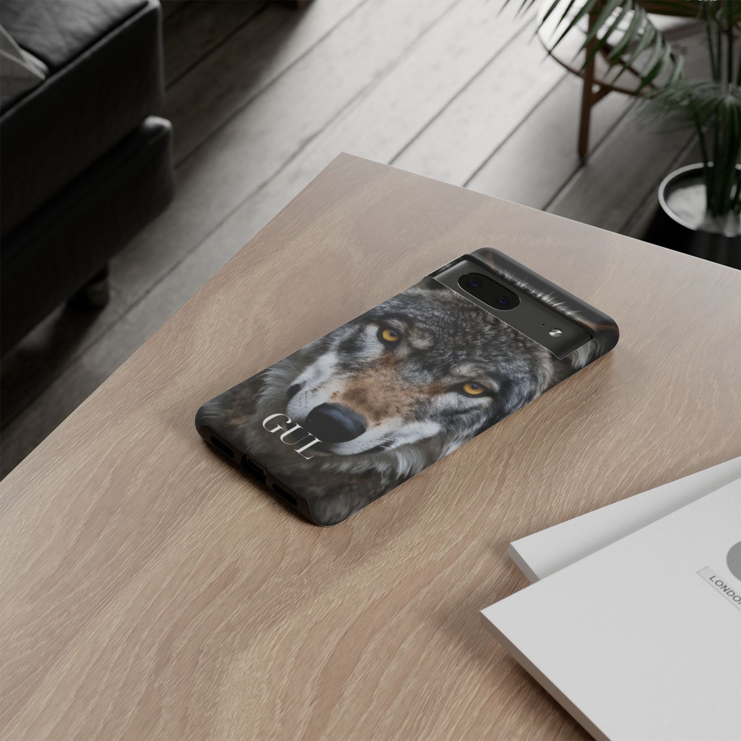 Wolf Eyes Phone Case — Fierce Wildlife iPhone Protective Case with ‘GUL’ Text