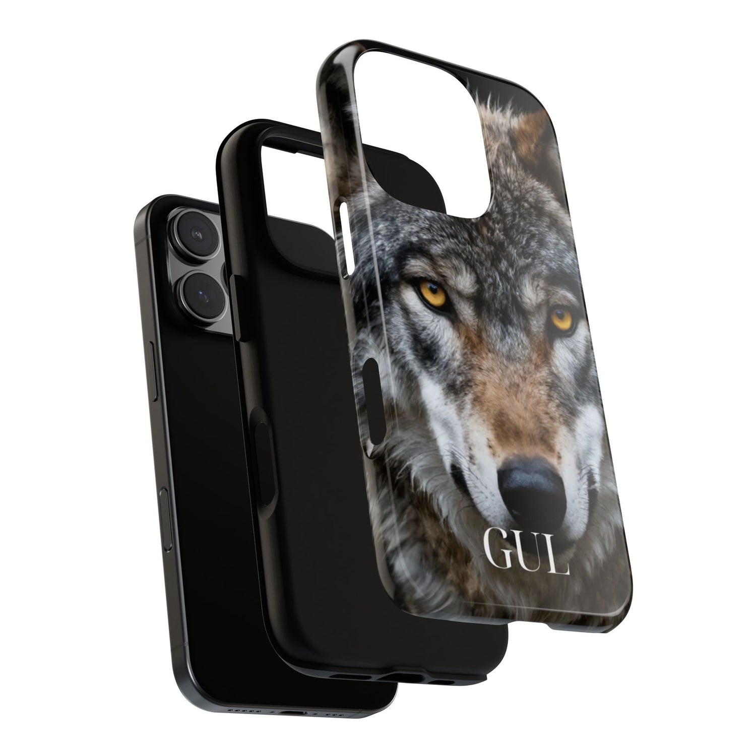 Wolf Eyes Phone Case — Fierce Wildlife iPhone Protective Case with ‘GUL’ Text