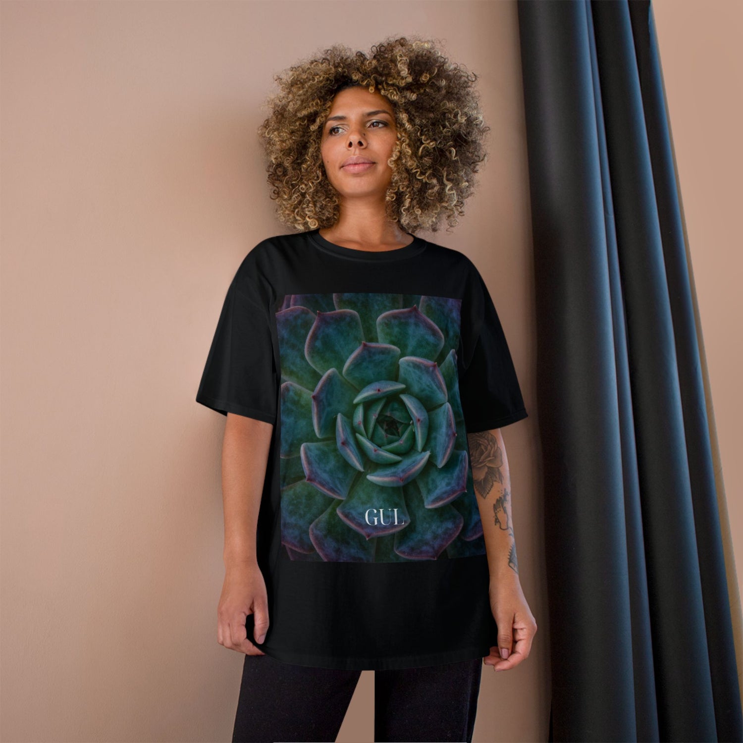 Champion Graphic T‑Shirt — Succulent &amp; Pyramid Photo Print Tee