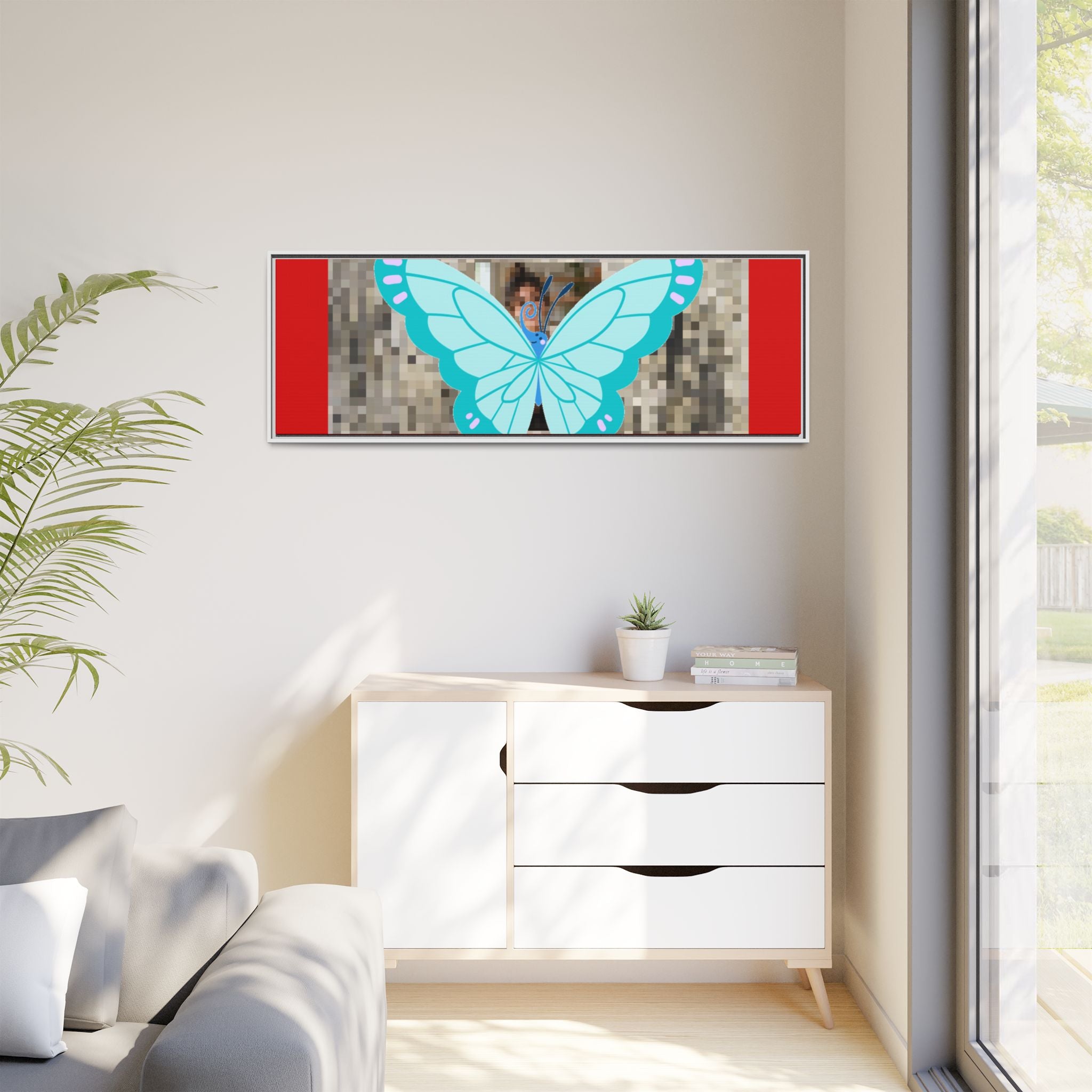 Blue Butterfly Framed Canvas Art – Matte Multi‑Color Wall Print