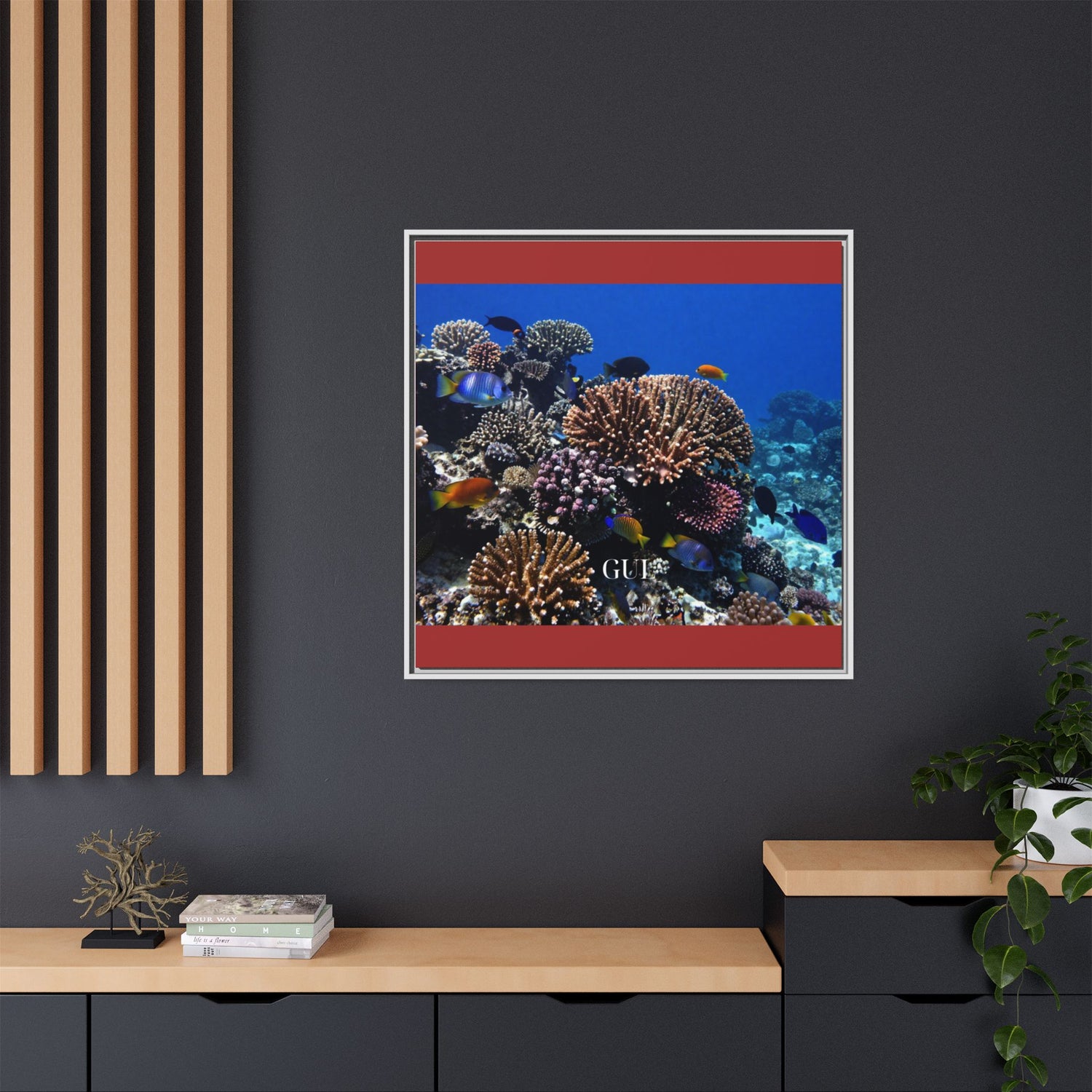 Framed Coral Reef Matte Canvas Wall Art — Tropical Ocean Photography Print