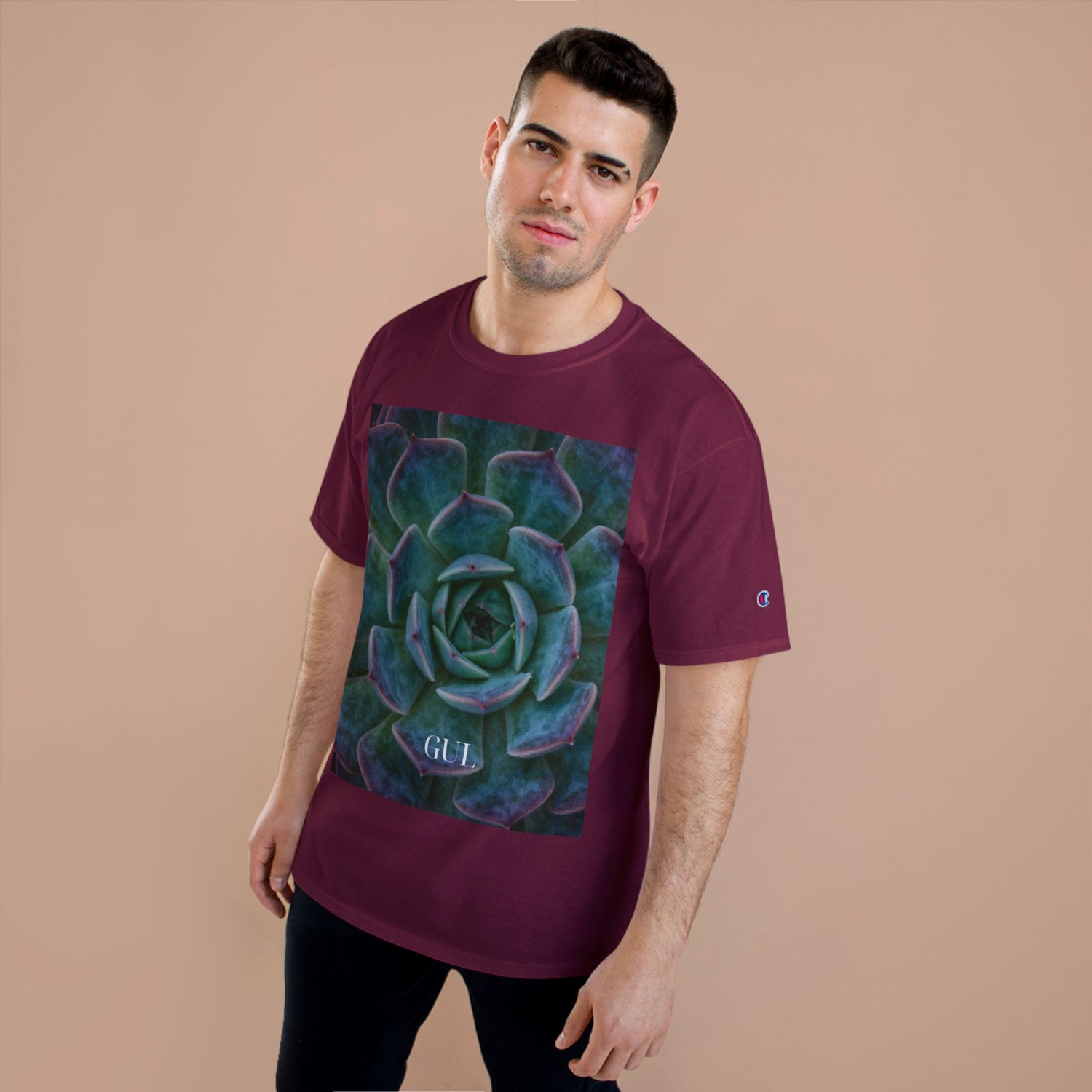Champion Graphic T‑Shirt — Succulent &amp; Pyramid Photo Print Tee
