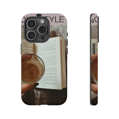 Cozy Reading Phone Case — Coffee &amp; Book Protective Cover
