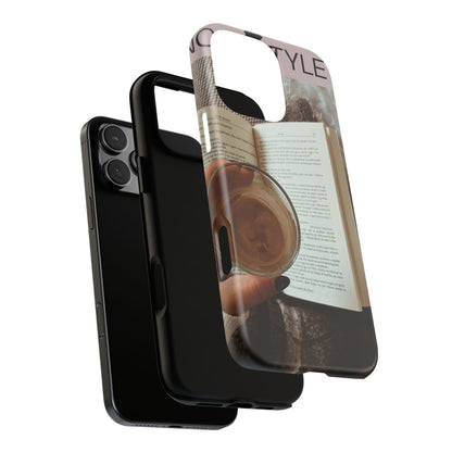 Cozy Reading Phone Case — Coffee &amp; Book Protective Cover