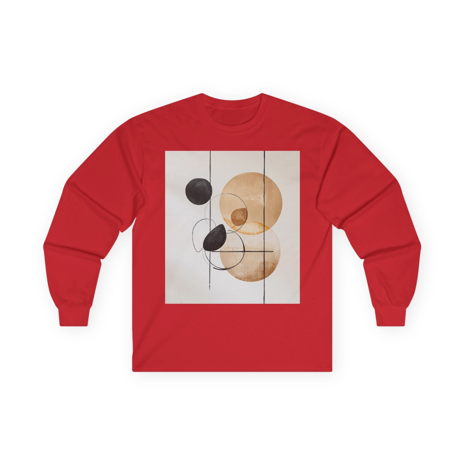 Abstract Geometric Art Long Sleeve Tee — Neutral Circle Composition