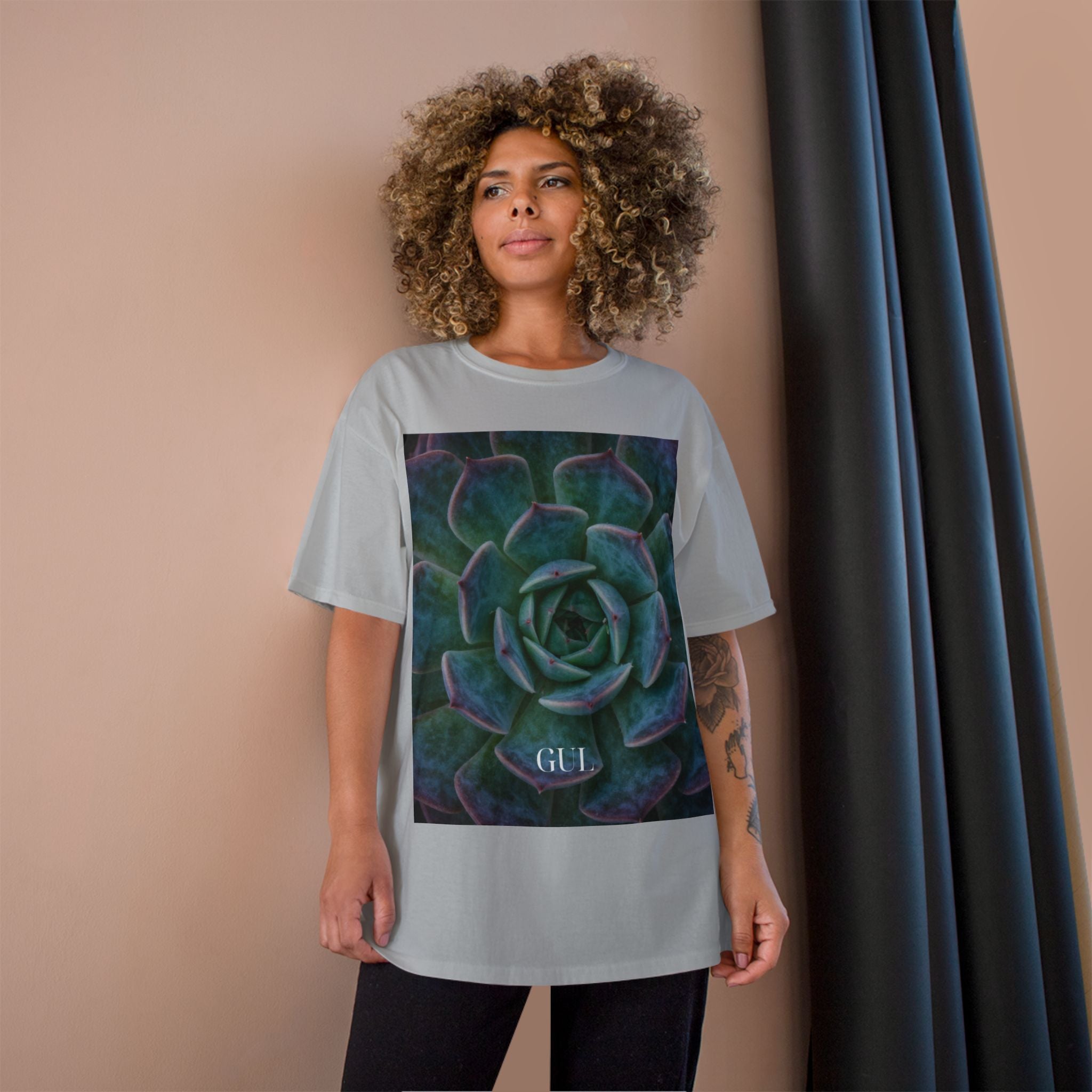 Champion Graphic T‑Shirt — Succulent &amp; Pyramid Photo Print Tee