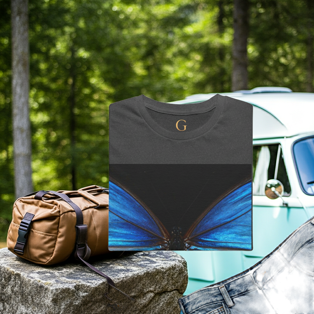 Blue Morph Butterfly T-Shirt — Vibrant Nature Graphic Tee